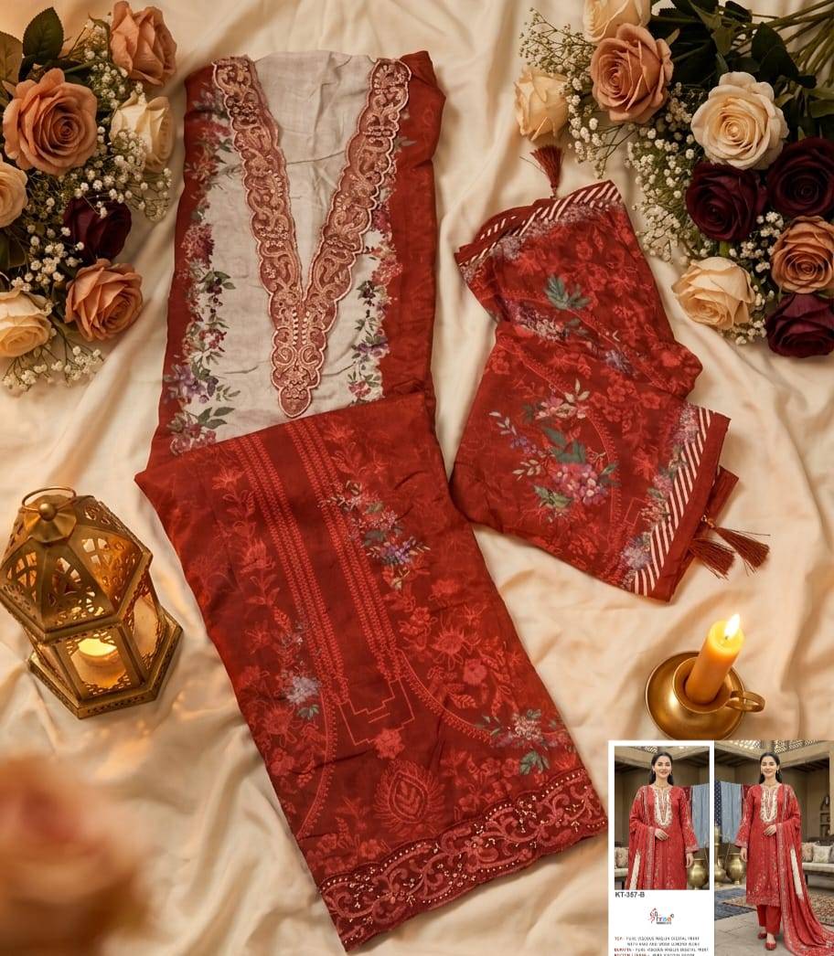 KT – 357 by shree fab A TO B SERIES Pakistani Stylish Embroidered PURE SATIN viscose Dresses At Wholesale Price